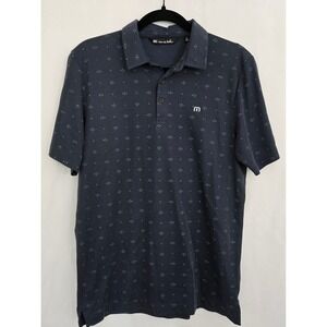 Travis Mathew M Pima Cotton Blend Polo Shirt Navy Geometric Golf Casual Designer